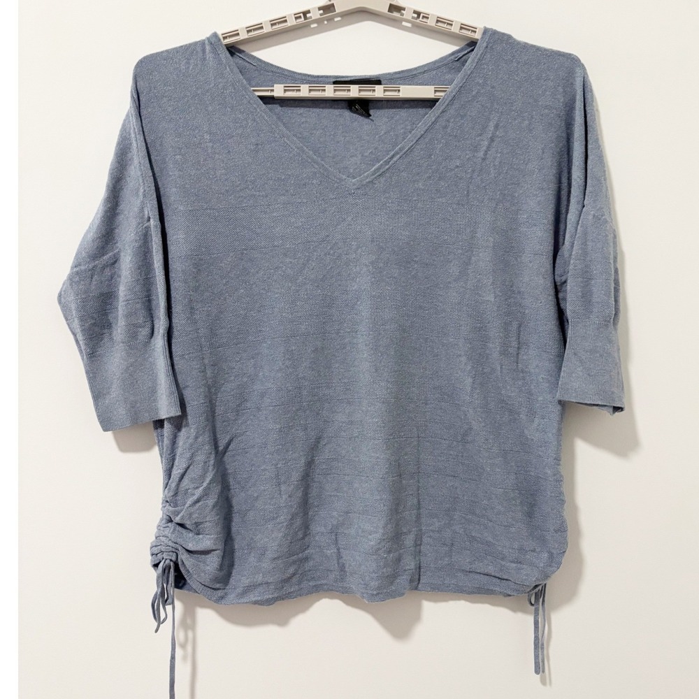 Lane Bryant Knit Top Womens Size 18/20 Blue V-Neck Side Cinch Cotton Sweater